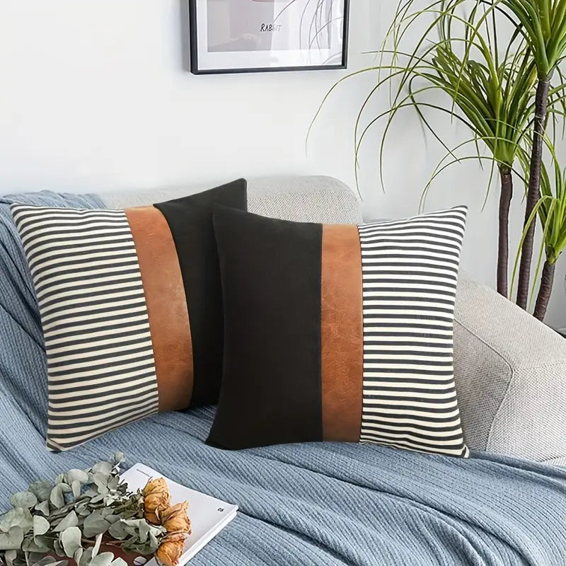 Boho Chic Faux Leather Pillow Cover Esencia Hogar