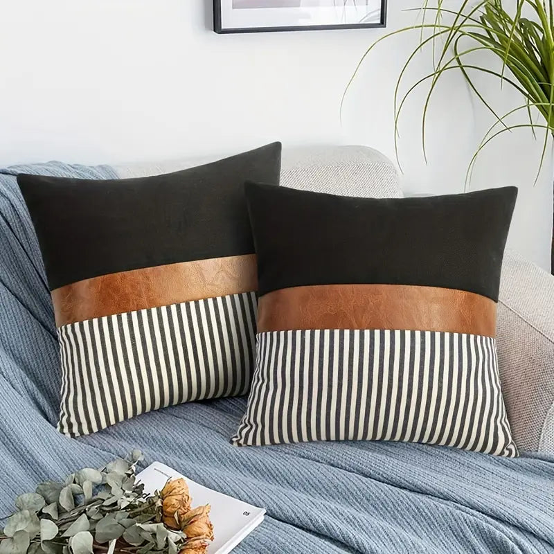 Boho Chic Faux Leather Pillow Cover Esencia Hogar