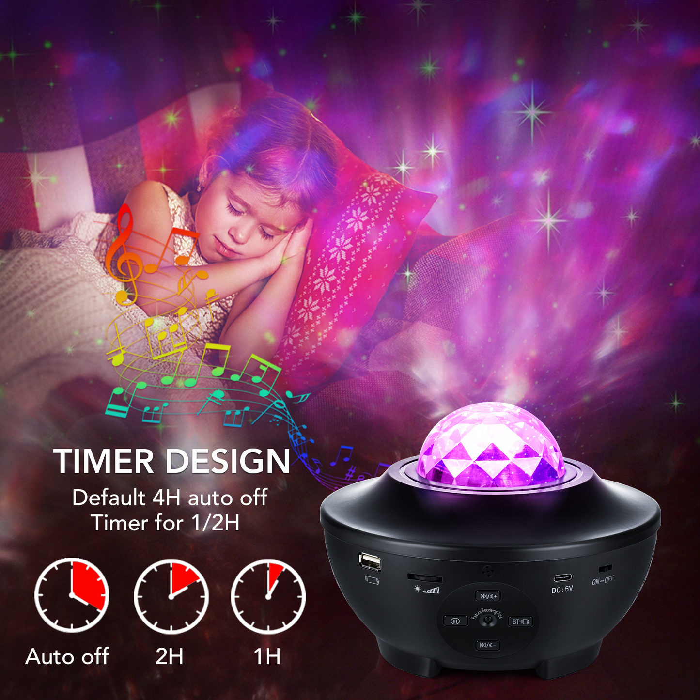 Proyector Galaxy Negro con Luz de Cielo Estrellado 360° Esencia Hogar