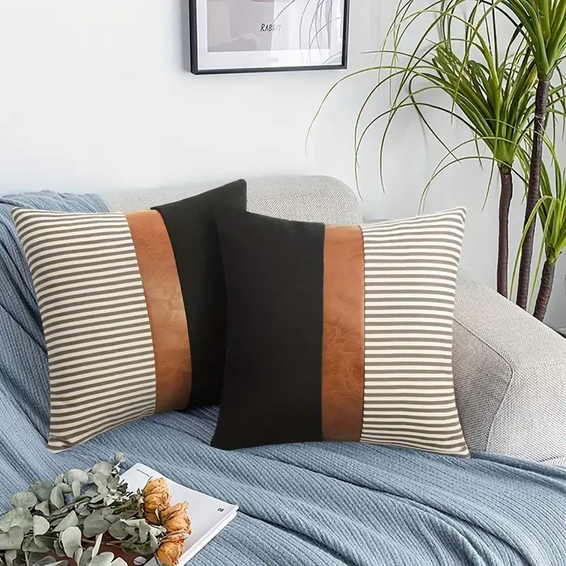 Funda de Cojín Boho Chic con Costuras de Cuero Sintético Esencia Hogar