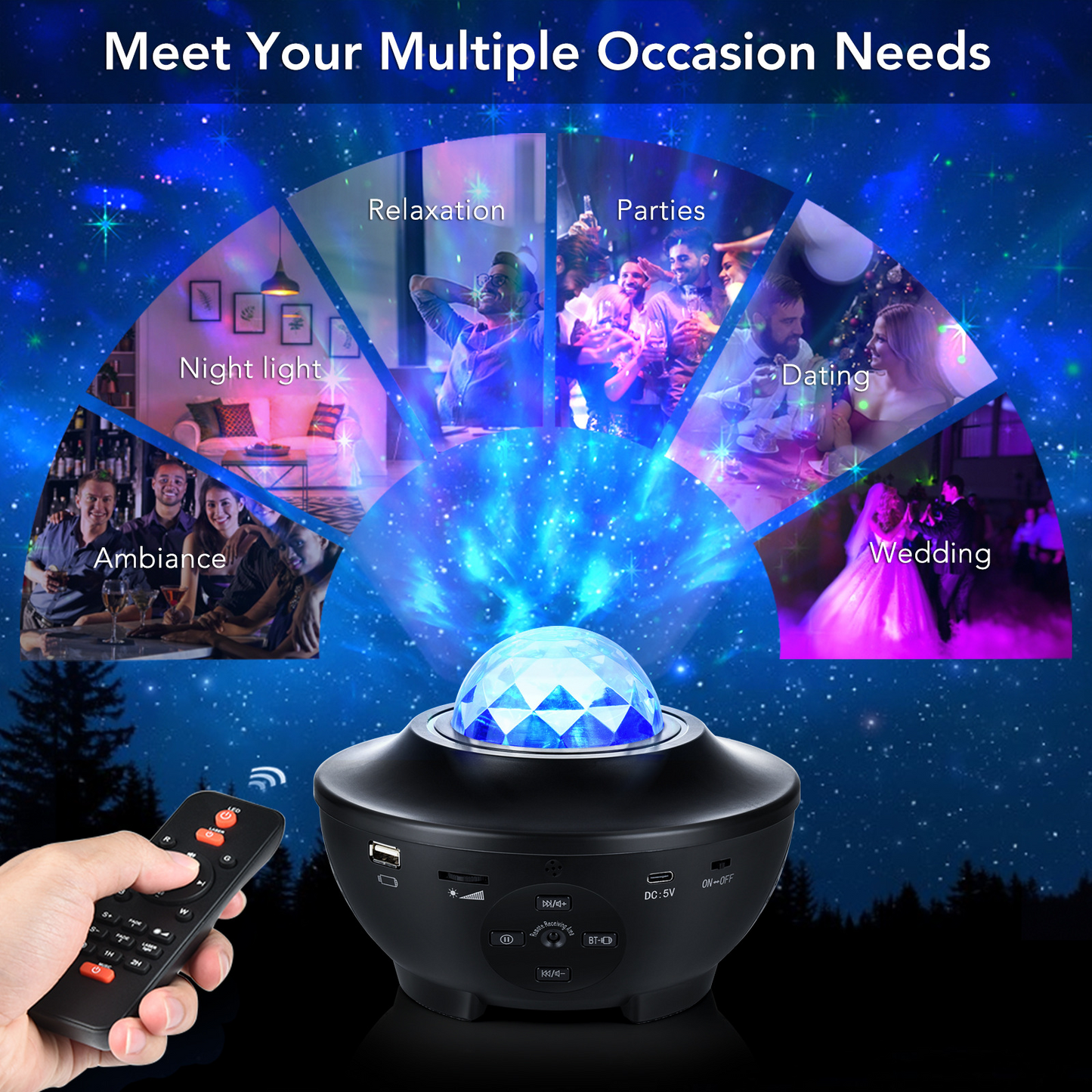 Proyector Galaxy Negro con Luz de Cielo Estrellado 360° Esencia Hogar