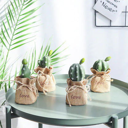 Mini Planta de Cactus en Maceta - Decoración Artificial para Escritorio Esencia Hogar