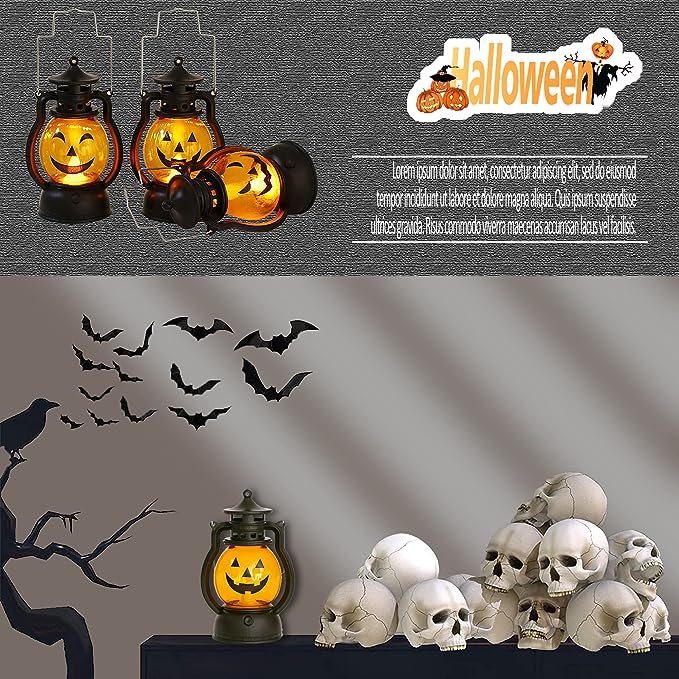 Lámpara de Aceite Portátil de Calabaza y Calavera para Decoración de Halloween Esencia Hogar